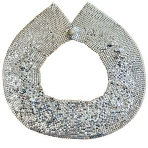Rau Fastener Co Mesh Scarf Necklace‎ VTG Statement Choker Silver Tone Metal 21"